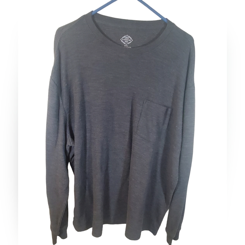 St Johns Bay Gray Thermal Shirt Mens Size XXL Long Sleeve Pocket Tee Crewneck‎